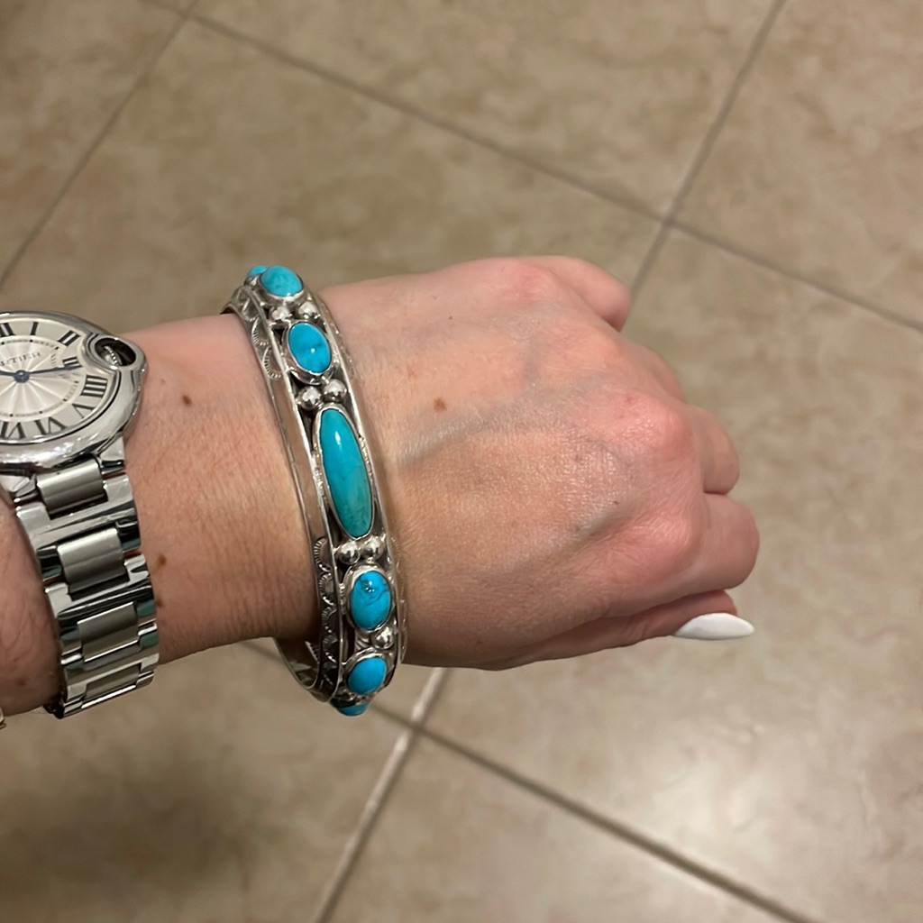 Sterling, Silver Turquoise, Handmade, Vintage, Bangle Bracelet